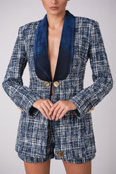 Tweed blazer with matching shorts and gold button details